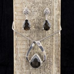 Pandantiv si cercei din argint cu cuarț fumuriu