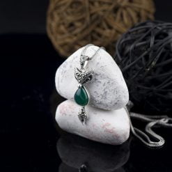 Pandantiv din argint cu crisopraz, marcasite si rubin