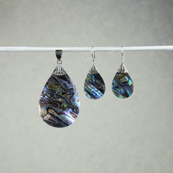 Set cercei si pandativ din argint cu abalone