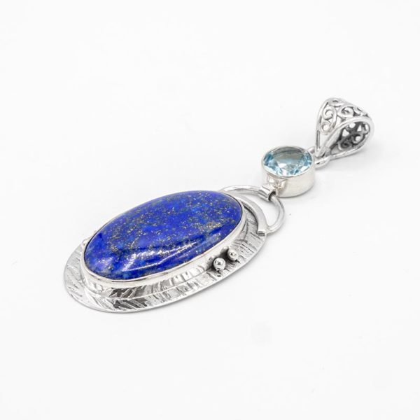 Pandantiv argint cu lapis-lazuli si topaz bleu fațetat
