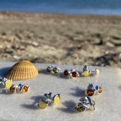 Bijuterii argint Constanța 41 Cercei din argint și chihlimbar cu tijă