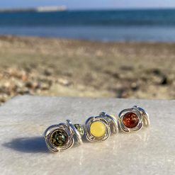 Cercei din argint și chihlimbar în formă de floare cu tijă