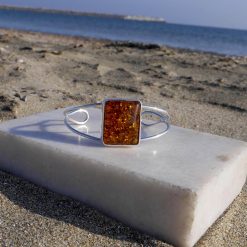 Brațară reglabilă din argint cu chihlimbar dreptunghiular