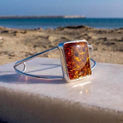 Brațară reglabilă din argint cu chihlimbar dreptunghiular