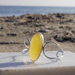 Brațară reglabilă din argint cu chihlimbar oval