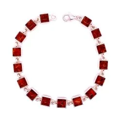 Brațară din argint cu 16 pietre dreptunghiulare de chihlimbar