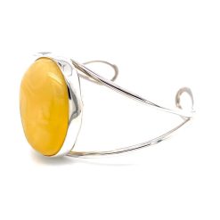 Brațară reglabilă din argint cu chihlimbar oval