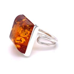 Inel chihlimbar și argint 925. Reglabil, cu piatră pătrată Produs