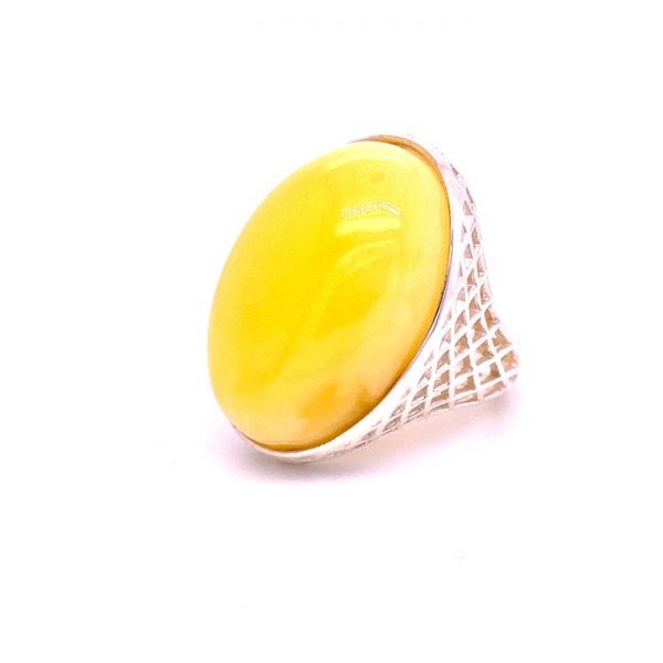 Inel din argint reglabil cu chihlimbar și piatra ovală