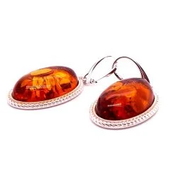 Bijuterii argint Constanța 28 Cercei chihlimbar și argint cu formă ovală