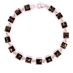 Brațară din argint cu 16 pietre pătrate de chihlimbar