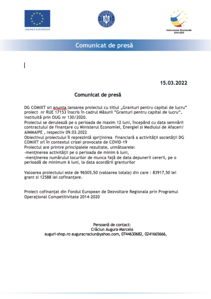 Anunt/Comunicat de presa 7 Anunt/Comunicat de presa Articol
