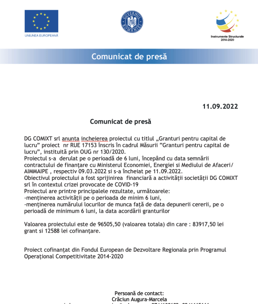 Anunt/ comunicat de presa 5 Anunt/ comunicat de presa Articol